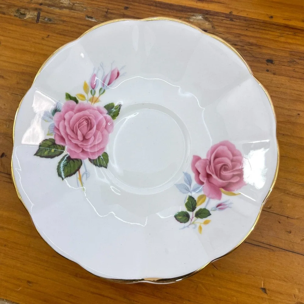 Royal Dover Bone China Cup & Saucer Pink Roses England Made Marked‎ JUNE